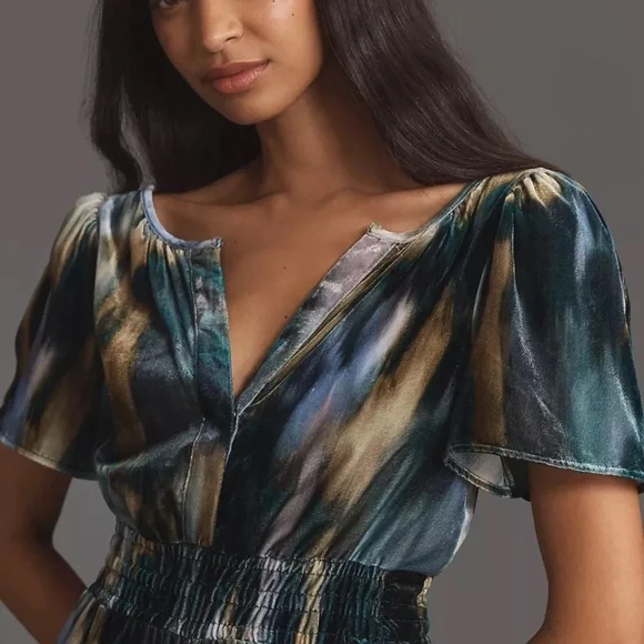 Anthropologie The Somerset Jumpsuit: Velvet Edition, Size XL Blue Motif